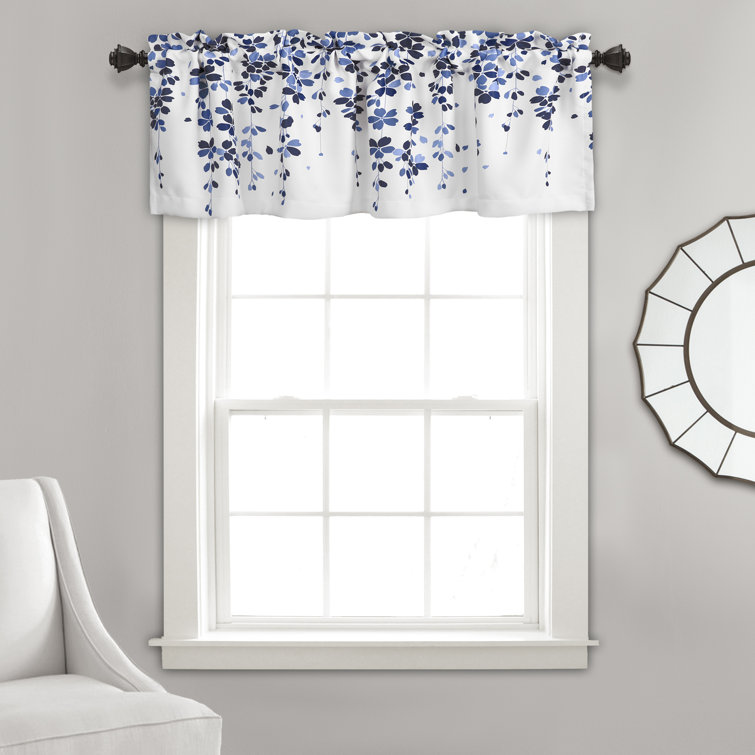 August Grove® Anatoli Floral Tailored 52'' Window Valance in Navy/White